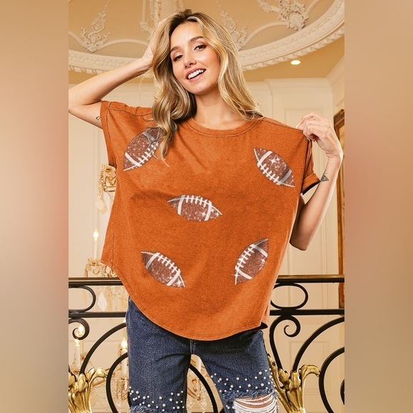 BiBi Football Sequin Embroidery Vintage Washed Top